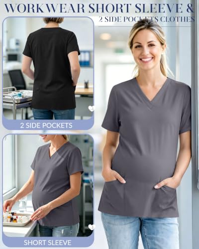 Neer 2 Pack Maternity Scrub Tops for Women - color: Dark Gray, Black, size: X-Large