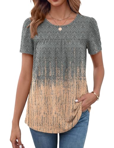 LUYAA Womens Dressy Casual Tops Short Sleeve Blouse Crew Neck Loose Fit Summer Clothes M-4XL - color: Apricot Navy Blue, size: 3X-Large