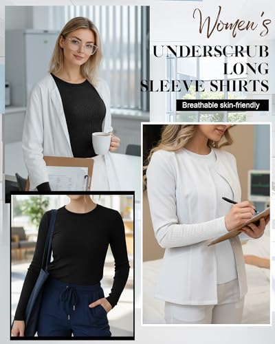 4 Pack Women's Underscrub Shirts - color: White, Black, size: Medium