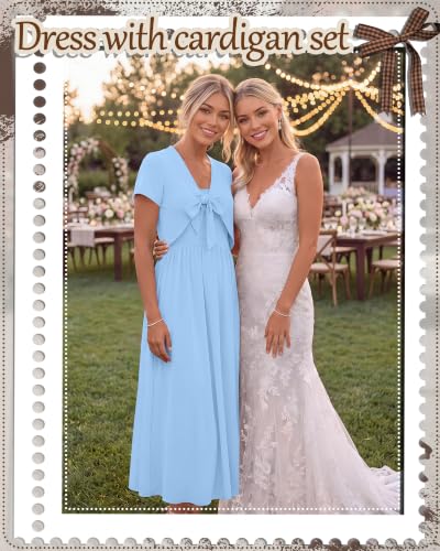Women's Maxi Sundress Cropped Cardigan Set - color: Blue, size: XX-Large