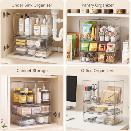 Clear Stackable Storage Drawers: Acrylic Organizer Bins 4 Pack - size: 4 Pack (2 High+2 Wide)