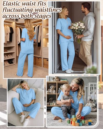 Women Maternity Lounge Set - color: Light Blue, size: Medium