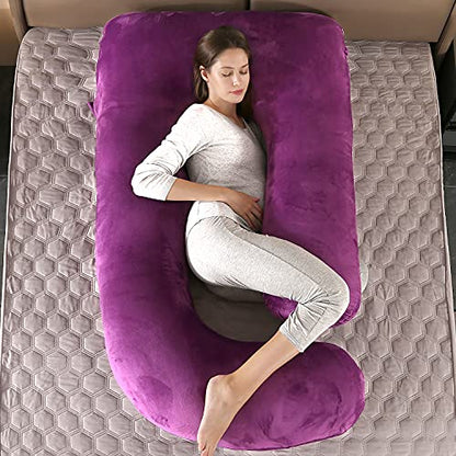 Elover U Shaped Pregnancy Pillow,Full Body Maternity Support - color: Velvet-dark Purple