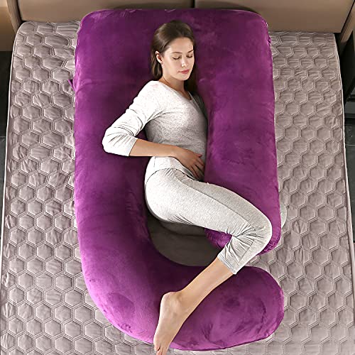 Elover U Shaped Pregnancy Pillow,Full Body Maternity Support - color: Velvet-dark Purple