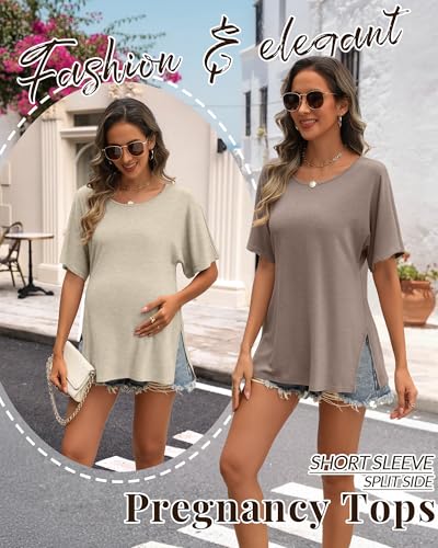 Riyiper 3 Pack Women's Maternity Tunic Cotton Shirts - color: Camel, Beige White, Black, size: X-Large
