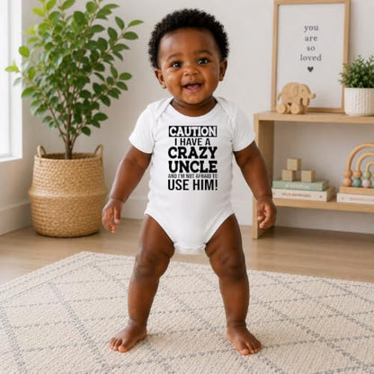 CBTwear Caution I Have a Crazy Uncle Funny Baby Bodysuit - color: White, size: 12 Months
