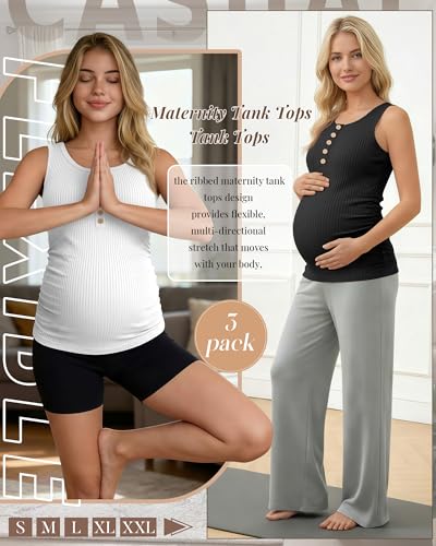 3 Pack Maternity Tank Tops Ribbed Tops - color: Dusty Peach, White, Black, size: Small