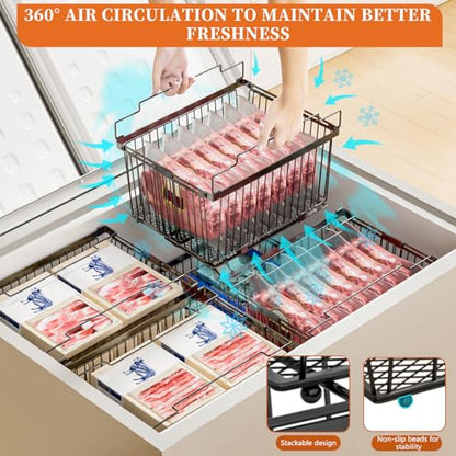 Large Freezer Organizer Bins for 5 to 9 Cu.Ft,Leak-Proof Bottom，5Pack - color: Black-5P
