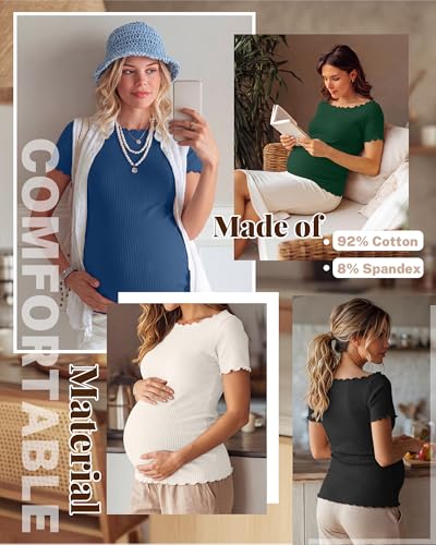 4 Pack Women's Maternity Ribbed Shirts - color: Black, Dark Green, Navy Blue, Cream, size: XX-Large
