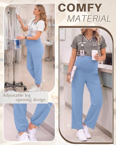 Locoowai 3 Pack Women's Maternity Jogger Scrub Pants with Pocket - color: Light Blue, Light Blue, Light Blue, size: Medium