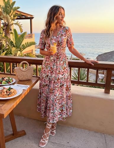ZESICA Women's 2026 Summer Floral Boho A Line Maxi Dresses - color: Greybrown, size: Small
