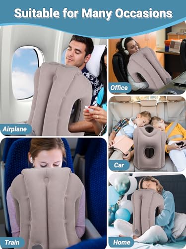 Maliton Inflatable Travel Pillow for Airplane Comfortable Sleeping, (Grey) - color: Grey