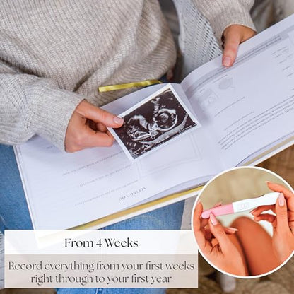 Complete Pregnancy Journal & Memory Book - Weekly Pregnancy Scrapbook with Ultrasound Photo Slots - Pregnant Planner Tracking, Milestone Tracker & First‑Year Keepsake - color: Gold