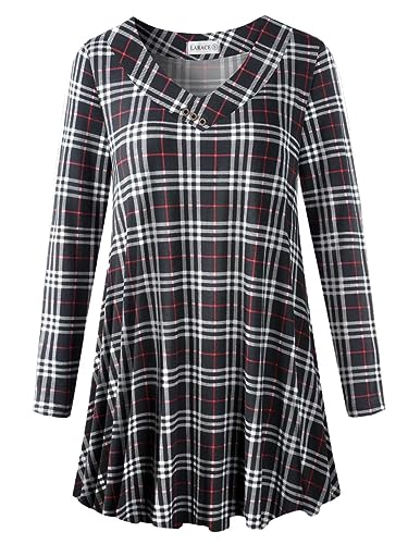LARACE Women Plus Size Tunic Tops Long Sleeve Shirts for Leggings - color: 2-black_plaid, size: 1X