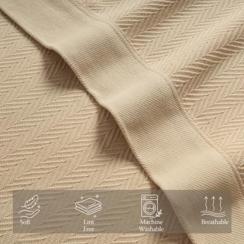 Threadmill Luxury 100% Cotton King Herringbone Blanket, Beige - color: Beige, size: King (106" x 92")