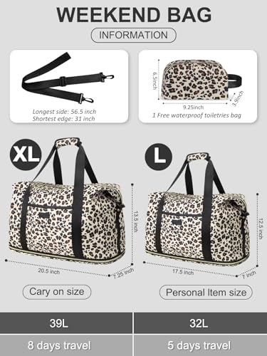 Capolo Expandable Travel Duffle Bag Weekender Overnight Bags for Women Men - color: Leopard, size: X-Large