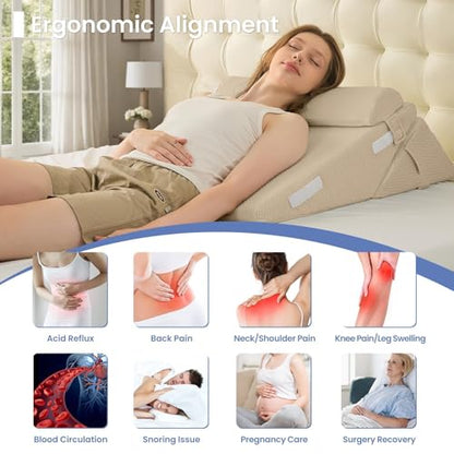 Sasttie Adjustable Wedge Pillow Set for After Surgery, Beige - color: Beige, size: Adjustable 9&12 Inch + 1 Head Pillow