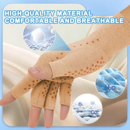 DRNAIETY 2-Pair Arthritis Compression Gloves for Hand Arthritis, Fingerless - color: Brown, size: Medium