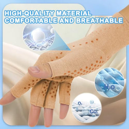 DRNAIETY 2-Pair Arthritis Compression Gloves for Hand Arthritis, Fingerless - color: Brown, size: Medium