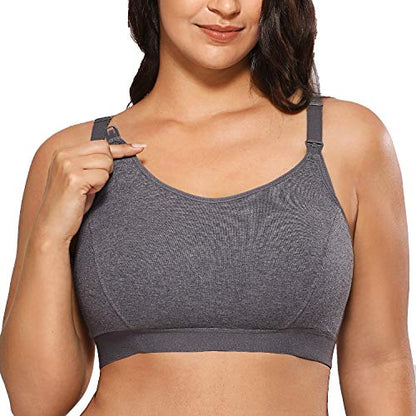 Gratlin Cotton Nursing Bra for Breastfeeding - color: Charcoal Heather, size: 4X-Large
