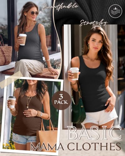Riyiper 3 Pack Women's Maternity Tank Tops - color: Black, Coffee, Dark Gray, size: Small