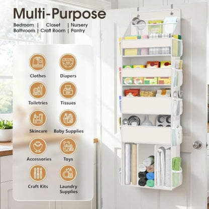 WISELIFE 5-Tier Over the Door Organizer for Nursery Hanging, Beige - color: Beige