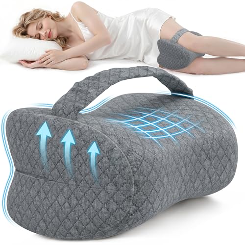 Memory Foam Knee Pillow for Side Sleepers with Strap, Gray - color: Gray