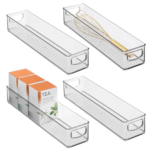 iDesign Slim Clear Plastic Storage Bin, Extra Long Narrow, 4-Pack - style: Pack of 4