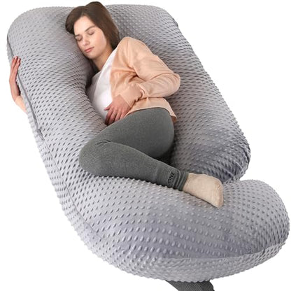 Elover U Shaped Pregnancy Pillow,Full Body Maternity Support - color: Minky Dot Velvet-black Grey