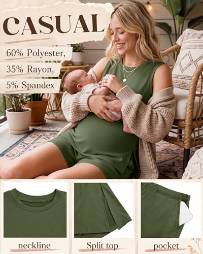 Riyiper Women's Maternity 2 Piece Casual Outfits Sets - color: Army Green, size: Medium