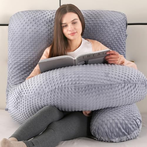 Elover U Shaped Pregnancy Pillow,Full Body Maternity Support - color: Minky Dot Velvet-black Grey