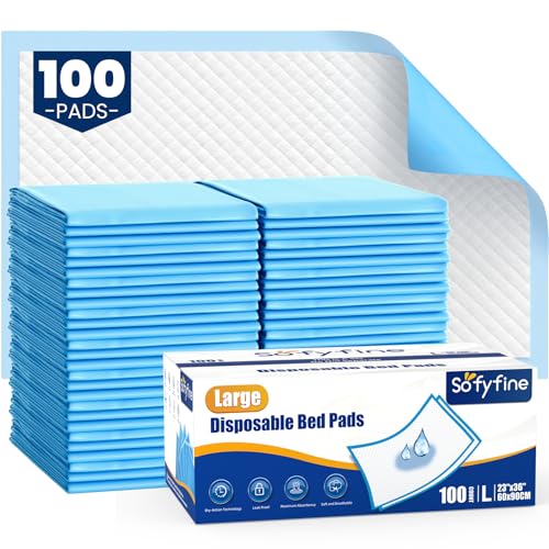 SOFYFINE 100 Count Disposable Bed Pads 23"x36",Waterproof Puppy Pee Pad - size: 23"x36"(100 Count)