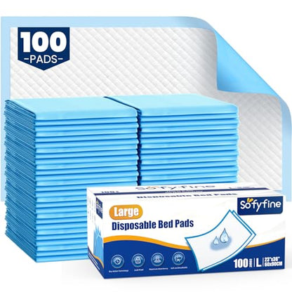 SOFYFINE 100 Count Disposable Bed Pads 23"x36",Waterproof Puppy Pee Pad - size: 23"x36"(100 Count)