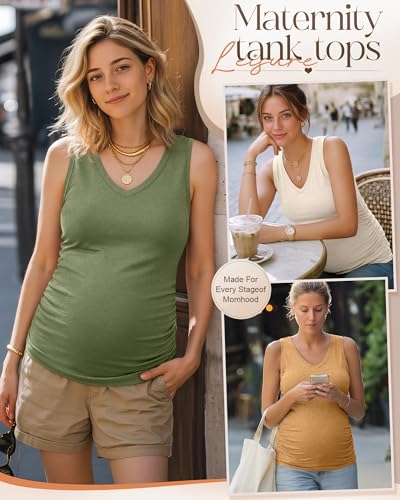3 Pack Maternity Tank Tops - color: Ginger Yellow, Sage Green, Cream, size: Medium