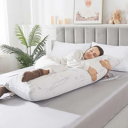 WhatsBedding Memory Foam Body Pillow with Cover, Long Bed Pillow for Adults - color: Grey Leaf
