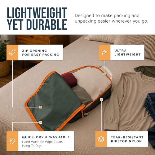 TRIPPED Travel Gear Large Compression Packing Cubes 7-Piece Set for Travel - color: Green/Orange