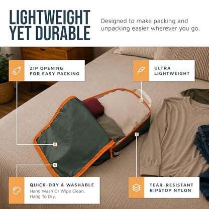 TRIPPED Travel Gear Large Compression Packing Cubes 7-Piece Set for Travel - color: Green/Orange