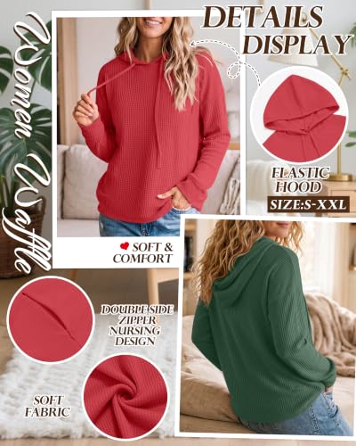 Ficerd 2 Pack Women's Nursing Waffle Hoodies Breastfeeding Tops - color: Watermelon Red, Turquoise, size: Small