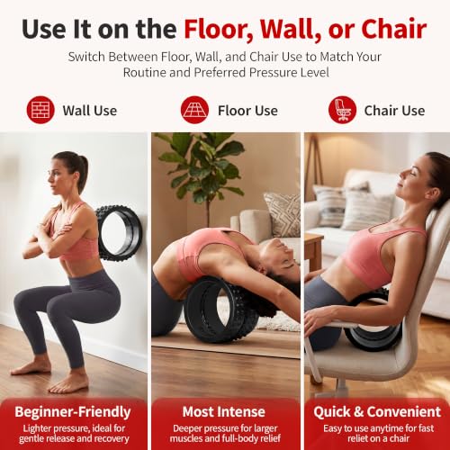 GymCope 10in Back Roller, Foam Roller for Exercise, Spine-Safe Groove - color: Black, size: Medium