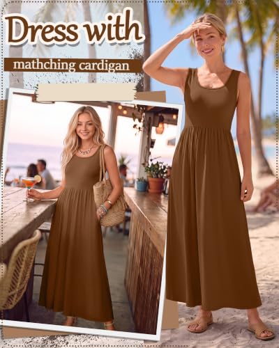 Women's Maxi Sundress Cropped Cardigan Set - color: Brown, size: XX-Large