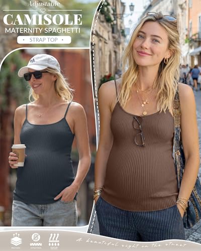 4 Pack Maternity Tank Tops - color: Charcoal Gray, Cream, Brown, Black, size: Large