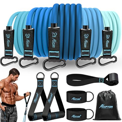 HPYGN Resistance Bands with Handles, 150 lb Exercise Bands for Home Workout - color: blue, style: 250LBS