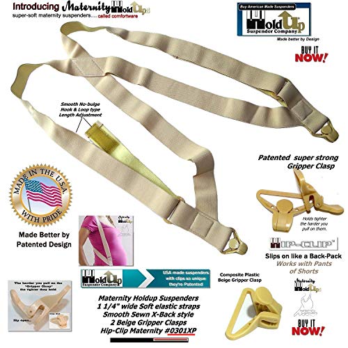 Hold-Up Hidden Maternity Hip-Clip Undergarment Suspenders No-Slip Clips - color: Beige 1 1/4