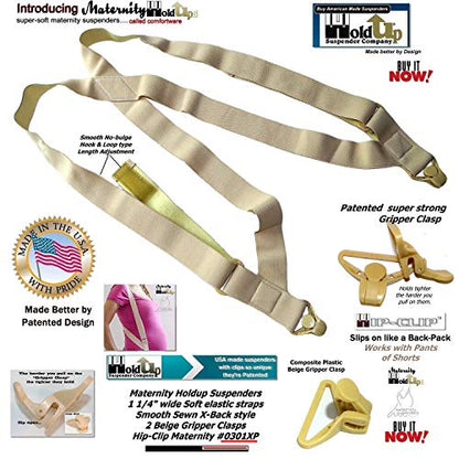 Hold-Up Hidden Maternity Hip-Clip Undergarment Suspenders No-Slip Clips - color: Beige 1 1/4