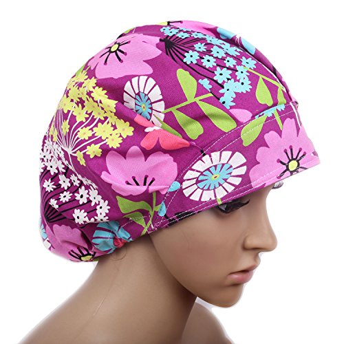 4Pcs Scrub Caps for Women Nurse Surgical Hats Adjustable Working Cap Satin-Lined Doctor Hat with Sweatband and Buttons - color: Kppm-1-9