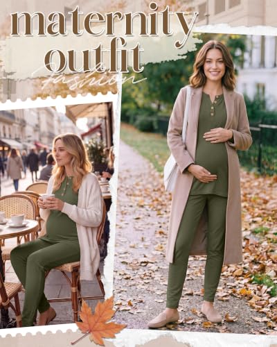 Huukeay Maternity Lounge Set Long Sleeve - color: Army Green, size: XX-Large