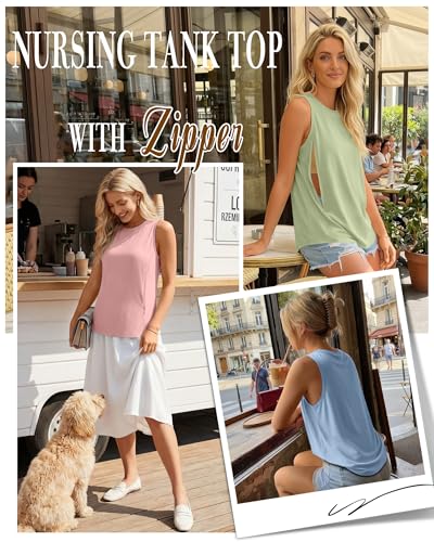 3 Pack Women's Nursing Tank Tops - color: Ocean Blue, Blush Pink, Green, size: Small