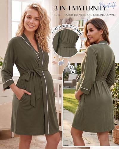 Cutecrop 2 Pack Maternity Nursing Robe Delivery Gown - color: Black, Army Green, size: Large