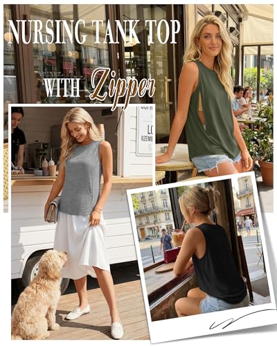 3 Pack Women's Nursing Tank Tops - color: Army Green, Gray, Black, size: Small
