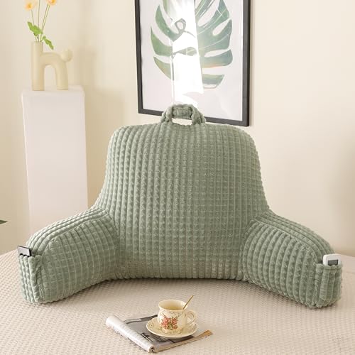 Reading Pillow with Arms for Bed Sitting,Green Flannel - color: Green, size: Large(19")